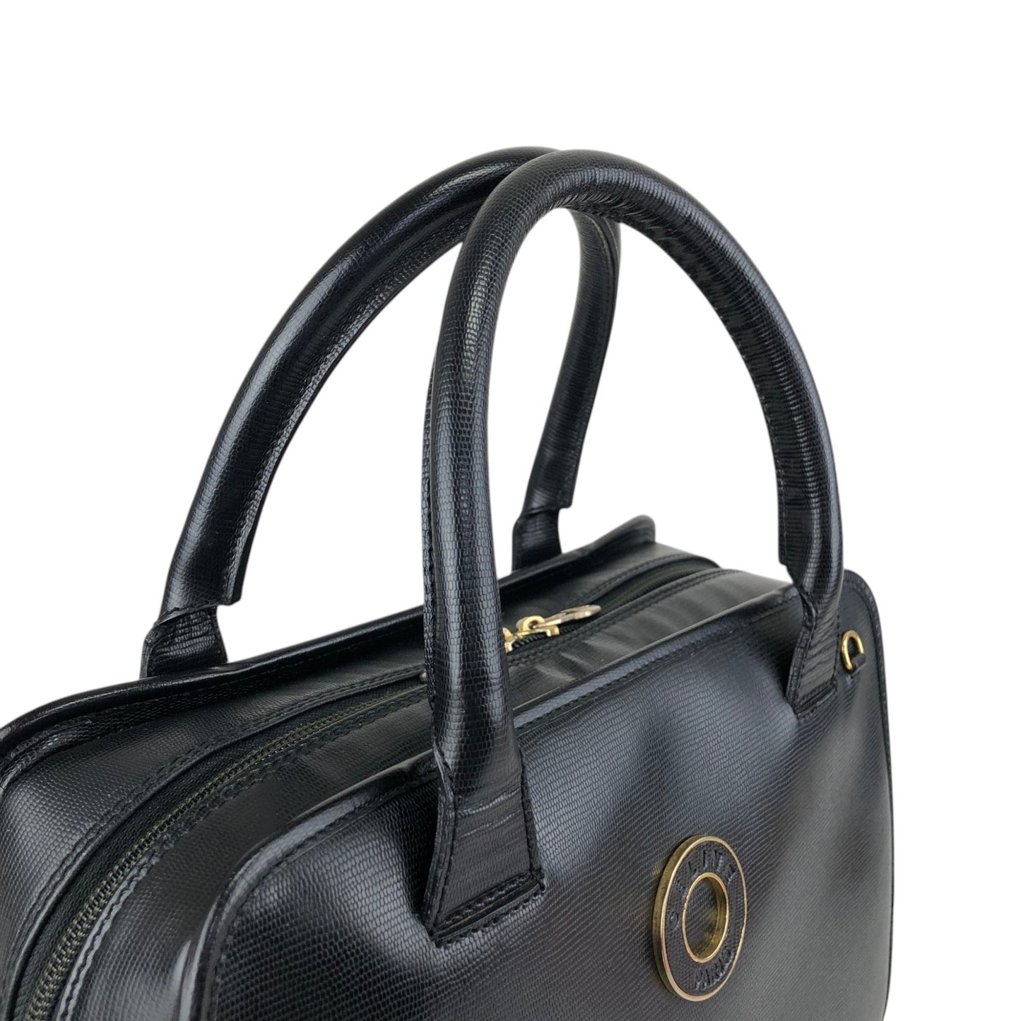 CELINE Circle Logo Handbag Boston bag Black Vintage sb46fs