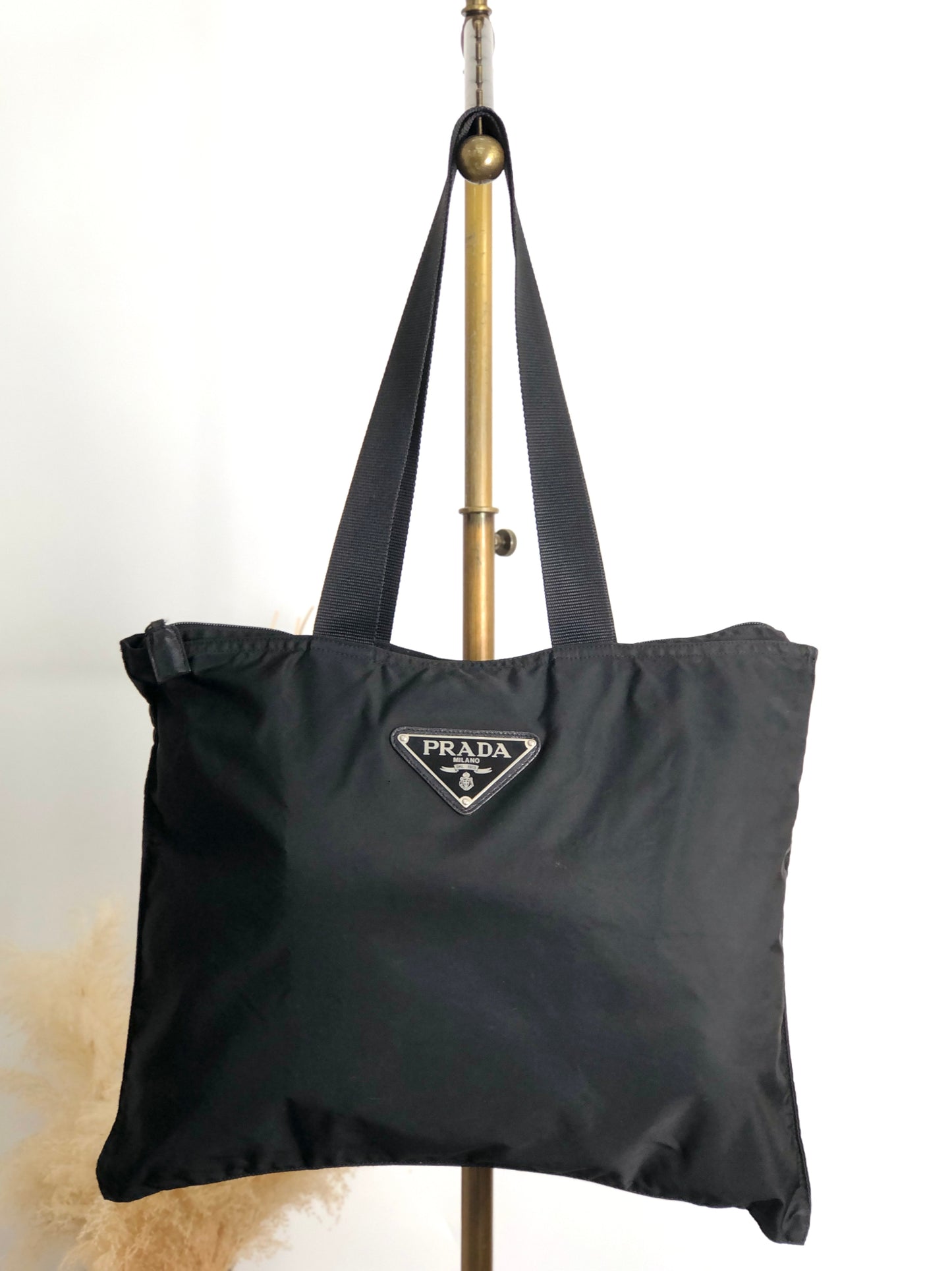 PRADA Tessuto Triangle Logo Handbag Totebag Black Vintage 6e4zku