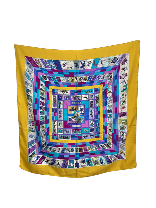 HERMES Silk Scarf Yellow CORRESPONDANCE Vintage ju8bdp
