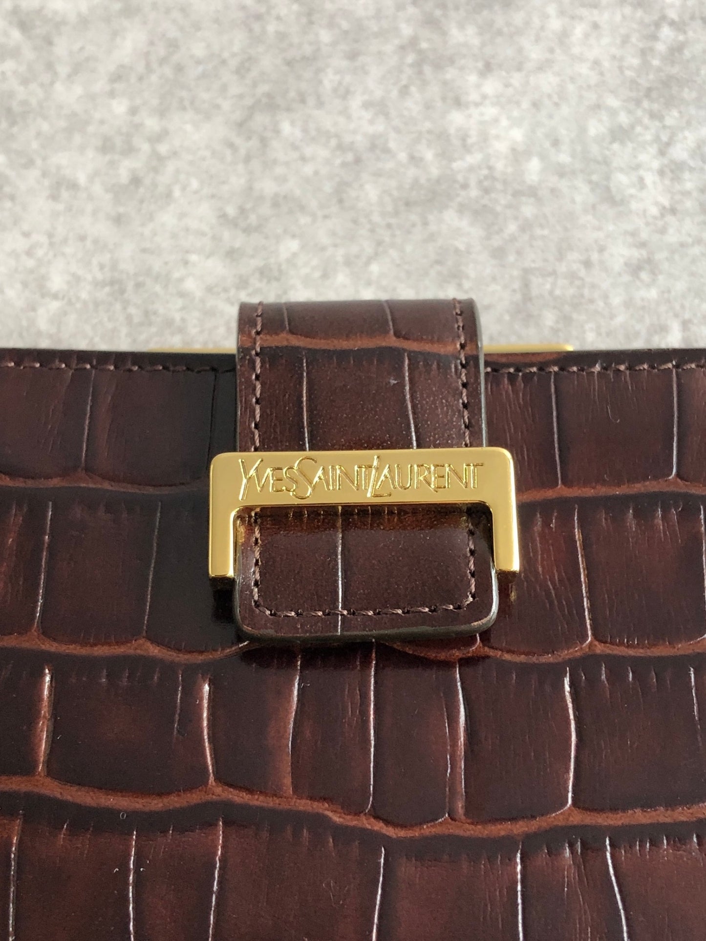 Yves Saint Laurent Logo Metal Clasp Folded Wallet Brown Vintage m5y3xv