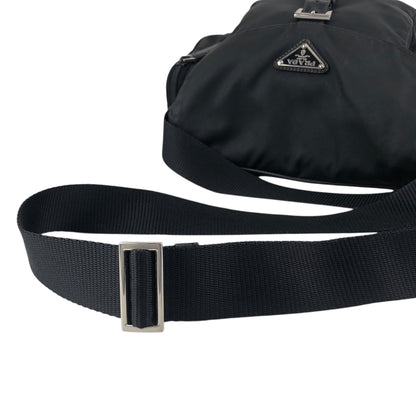 PRADA Tessuto Triangle Logo Front Buckle Side Pocket Shoulder bag Black Vintage 5whkzb