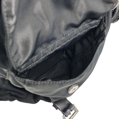 PRADA Tessuto Triangle Logo Front Buckle Double Pocket Backpack Black Vintage mkvbvj
