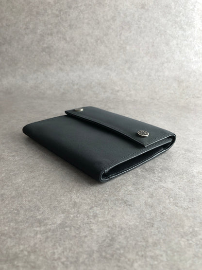 PRADA Logo Button Folded Wallet Black Vintage wsjiiz