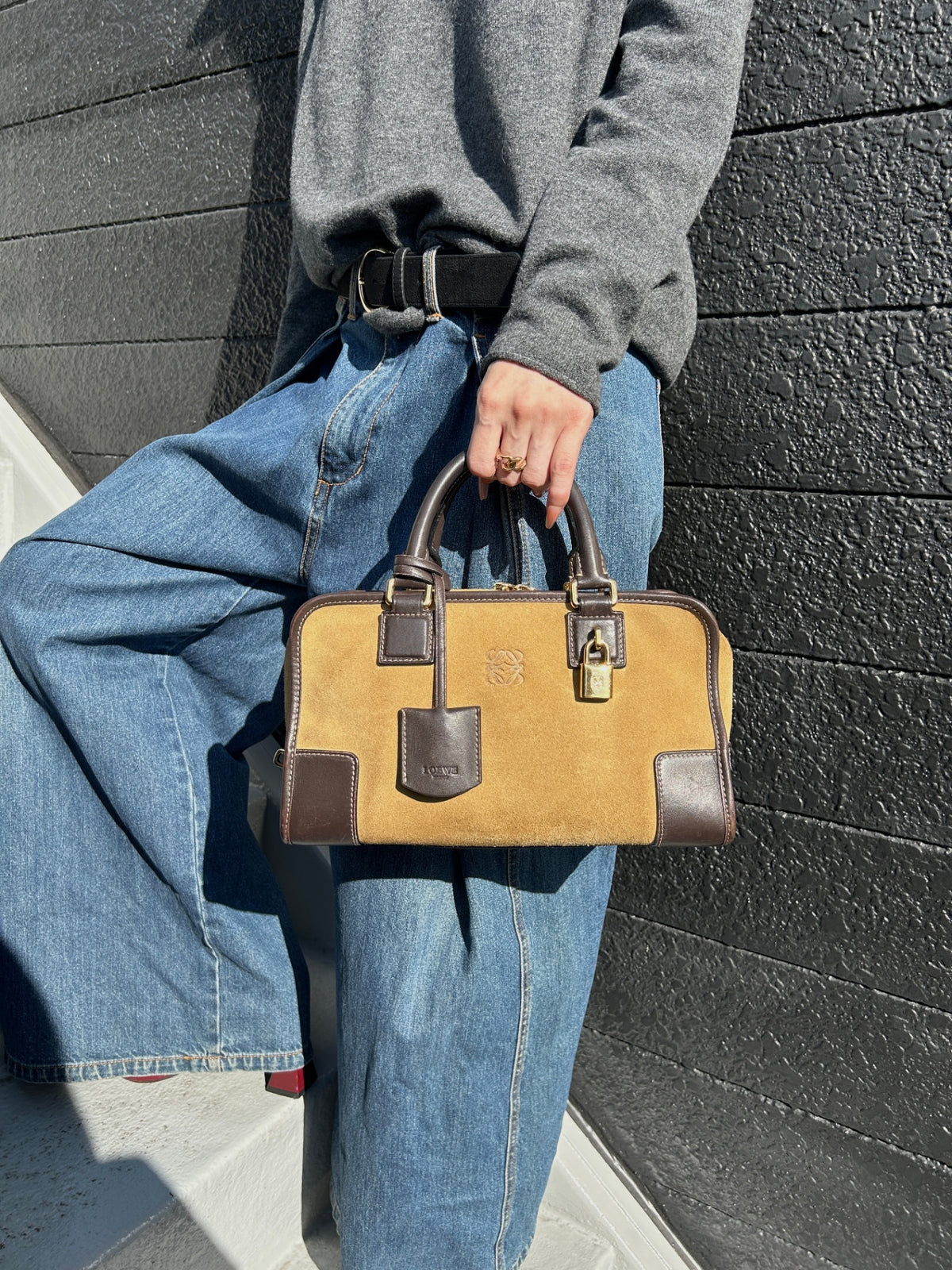 LOEWE Amazona28 Anagram Handbag Boston bag Beige Vintage gia6hg