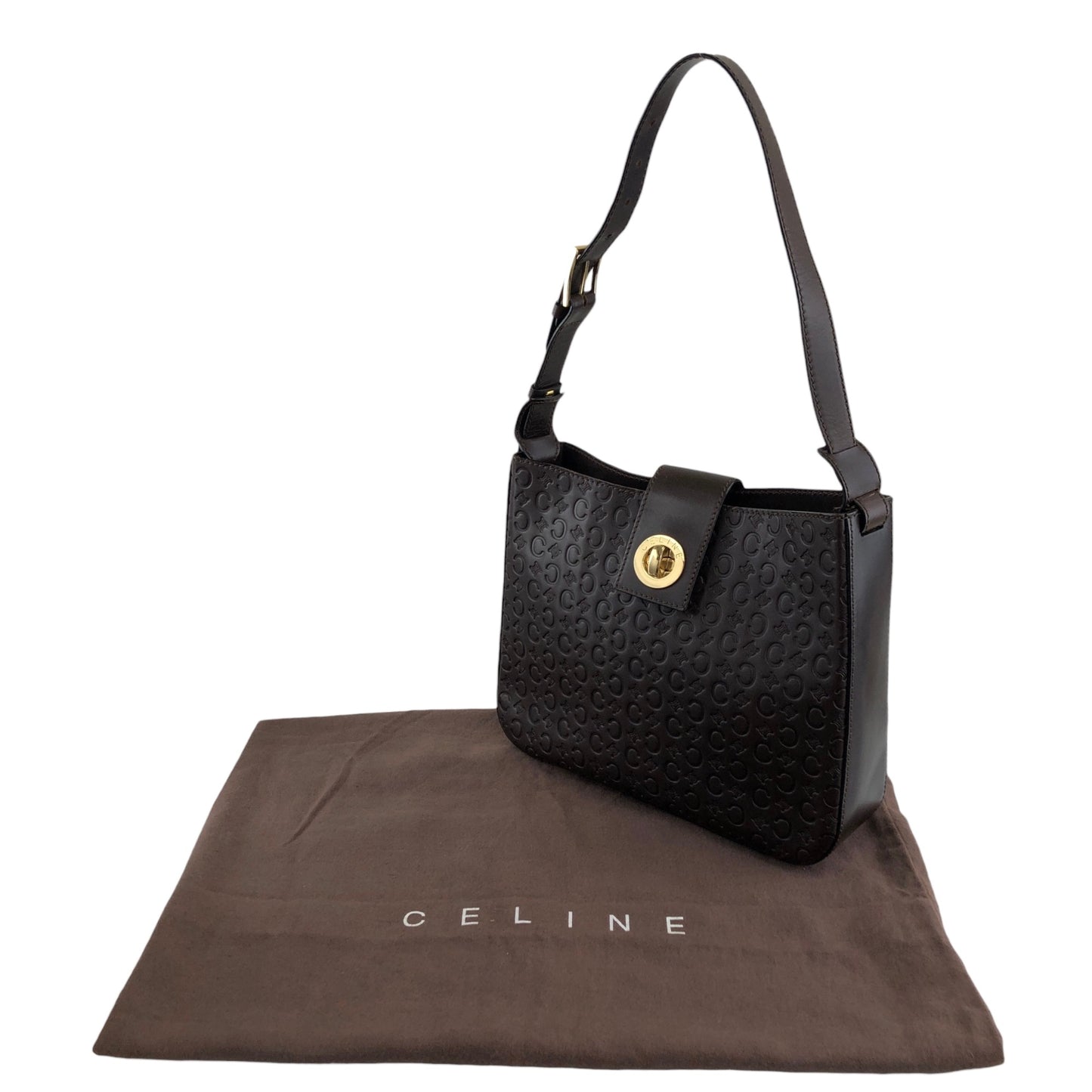 CELINE Blason Turn Lock Shoulder bag Brown Vintage txixub