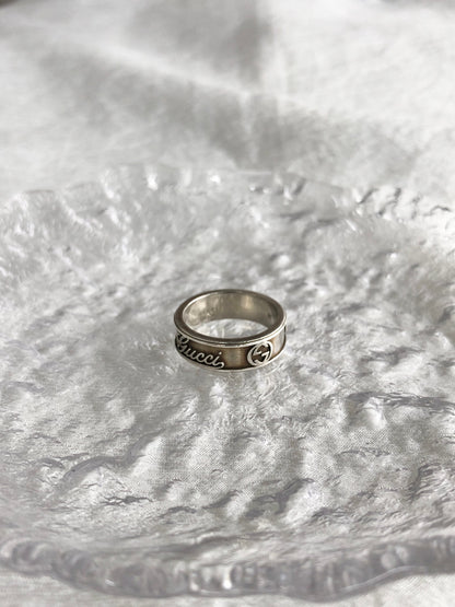 GUCCI GG Logo Ring Silver Vintage xxc4b8