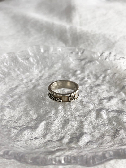 GUCCI GG Logo Ring Silver Vintage xxc4b8