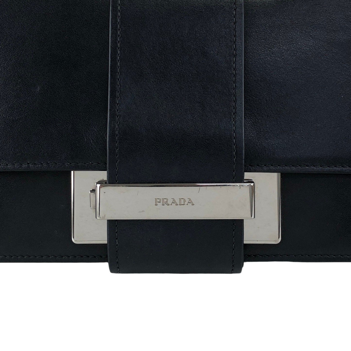 PRADA Logo Ribbon Motif Shoulder bag Black Vintage e3gymr