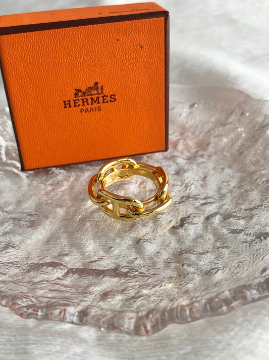 HERMES Chaine d'ancre Scarf Ring Gold Vintage kvk8ui