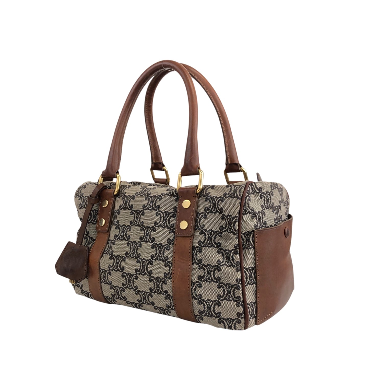 CELINE Blason Small Boston bag Handbag Beige Vintage ypu3vy