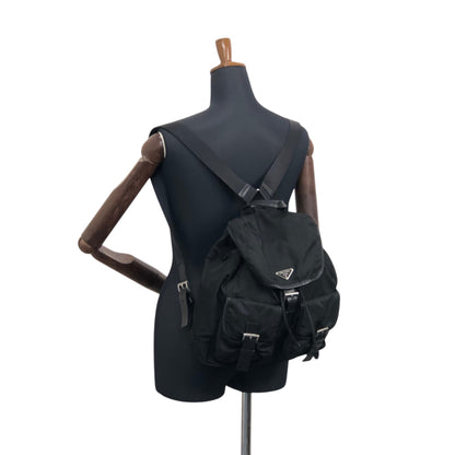 PRADA Tessuto Triangle Logo Double Pocket  Backpack Black Vintage cz4rjs