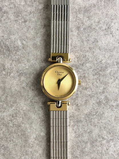 Christian Dior Logo Quartz Watch Silver×Gold 3025 Vintage xexzcz