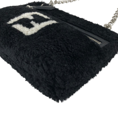 FENDI Logo Chain Handbag Black Vintage c34f5u