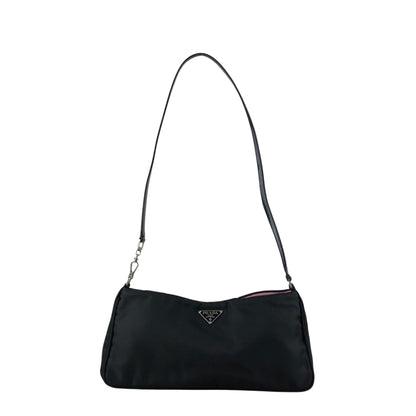PRADA Tessuto Triangle Logo Shoulder bag Black Vintage 3nedhc