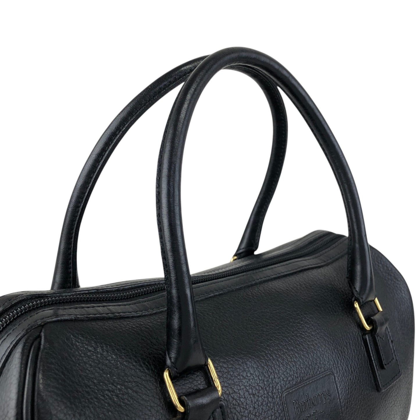 BURBERRY Logo Small Boston bag Handbag Black Vintage ny3hki