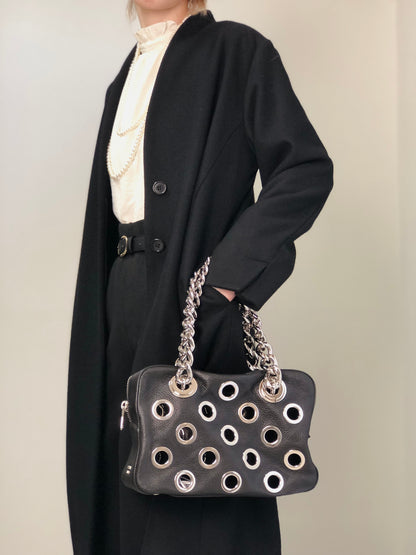PRADA Logo Chain Handbag Black Vintage iubjy2
