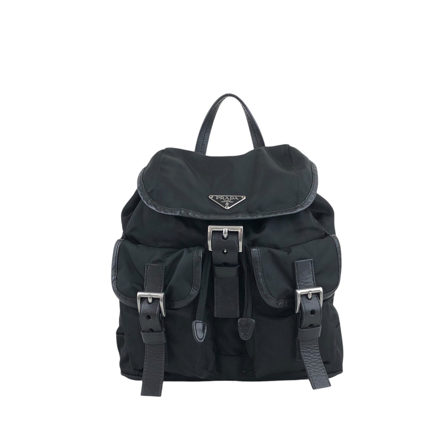 PRADA Triangle Logo Double Pocket Backpack Black Vintage 4vd2sb