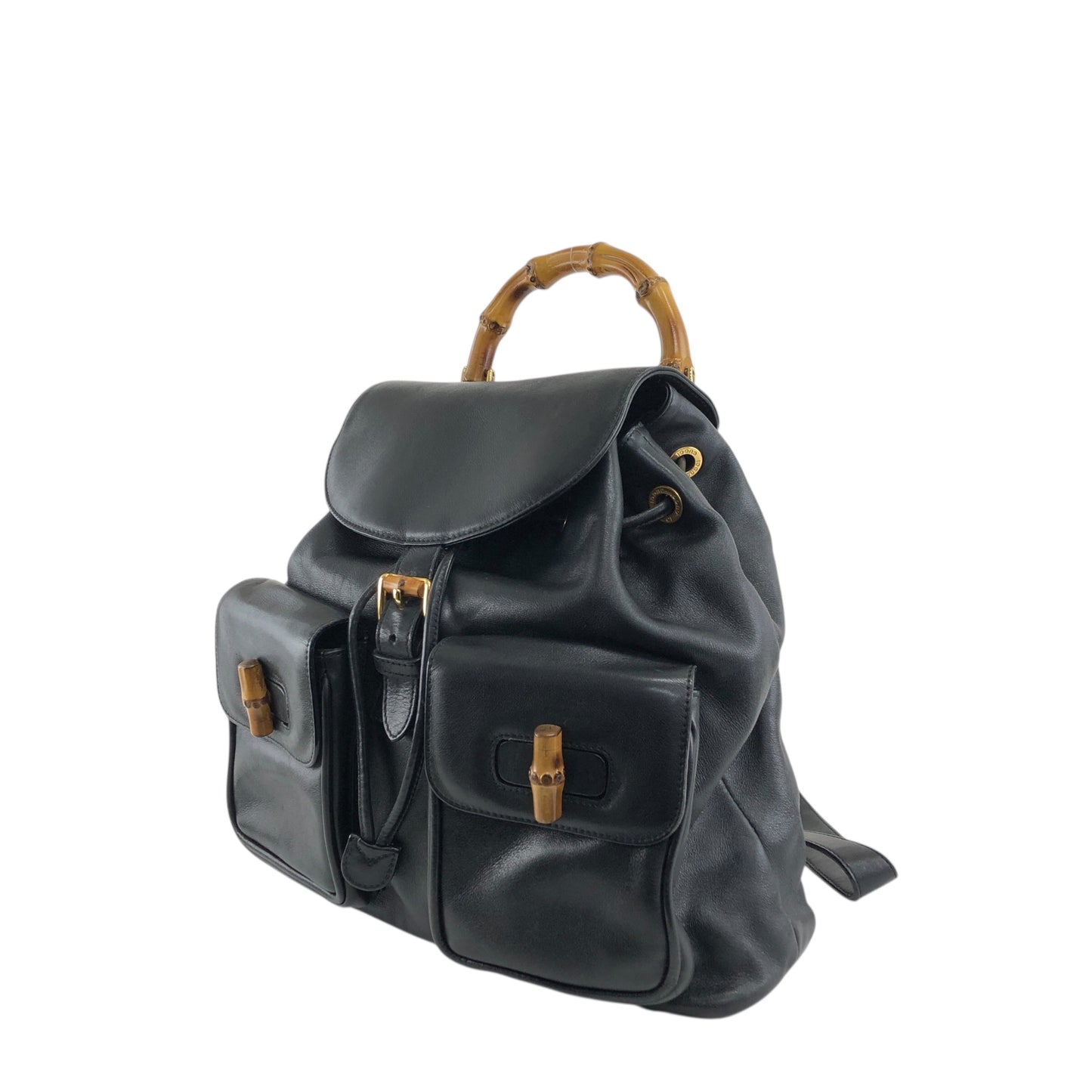GUCCI Bamboo Front Buckle Backpack Black Vintage gaic2f