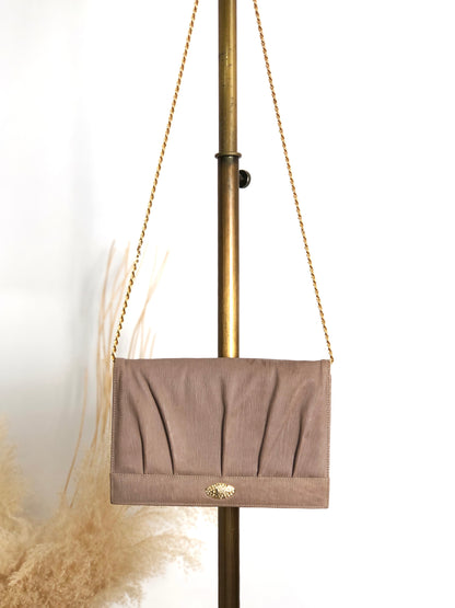 CELINE Triomphe Rhinestone Chain Shoulder bag Beige Vintage x4sgdj