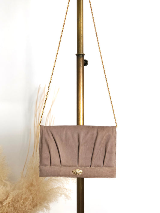 CELINE Triomphe Rhinestone Chain Shoulder bag Beige Vintage x4sgdj