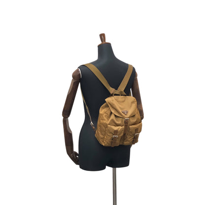 PRADA Tessuto Triangle Logo Double Pocket Backpack Beige Vintage rb8azz