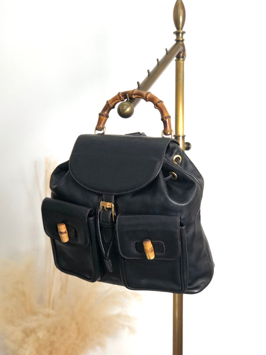 GUCCI Bamboo Backpack Black Vintage 38shhu