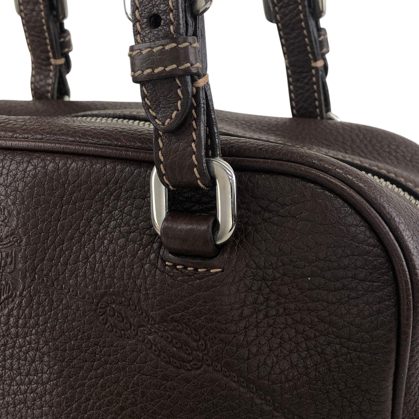 PRADA Logo Embossed Handbag Boston bag Brown Vintage pn7xkf