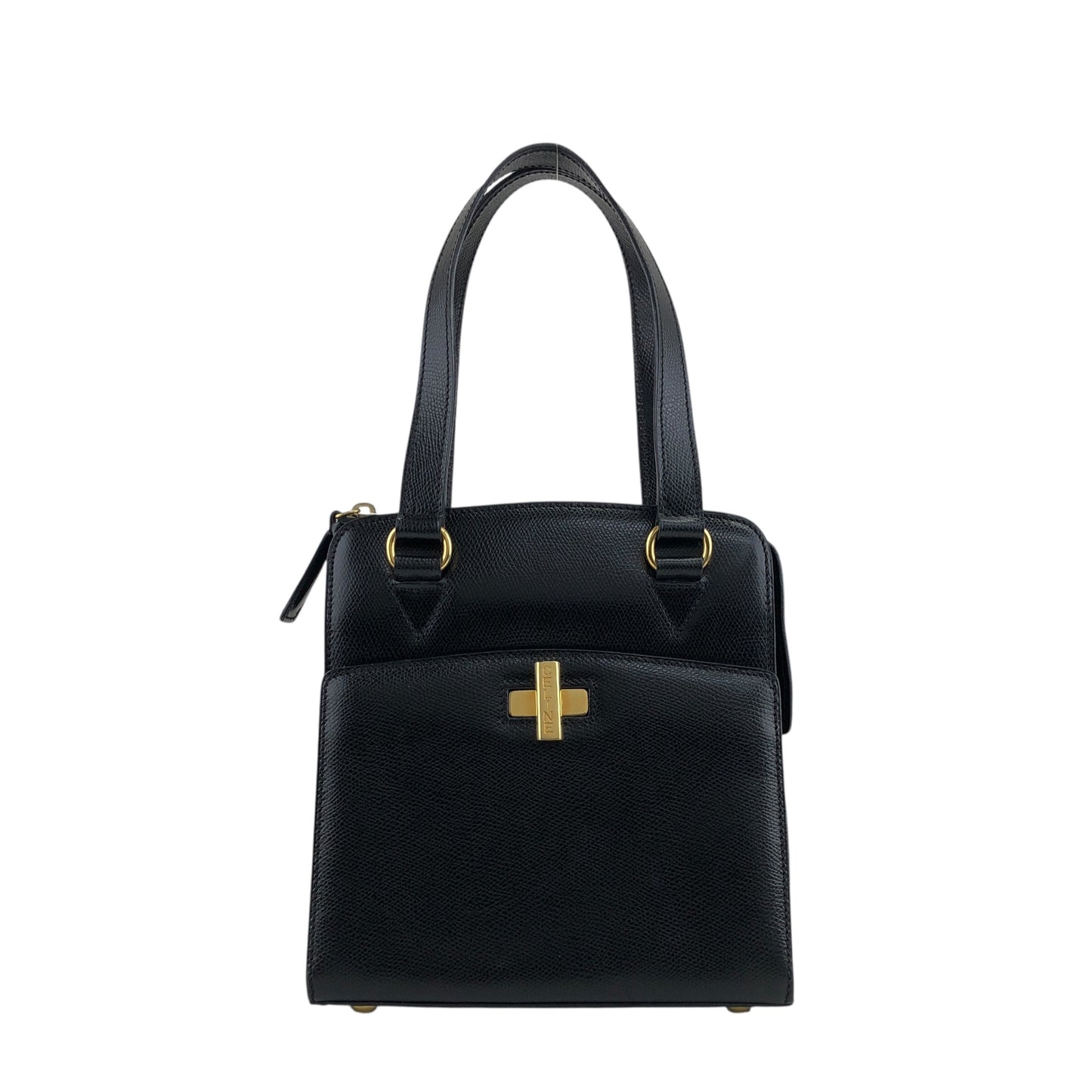 CELINE Turn Lock Handbag Black Vintage 6caidw