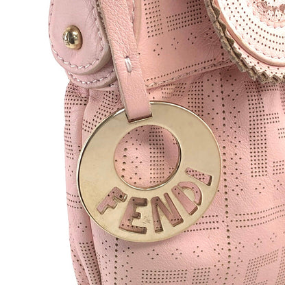 FENDI Zucca Logo Charm Jacquard Leather Shoulder bag Hobobag Pink Vintage uy85ci