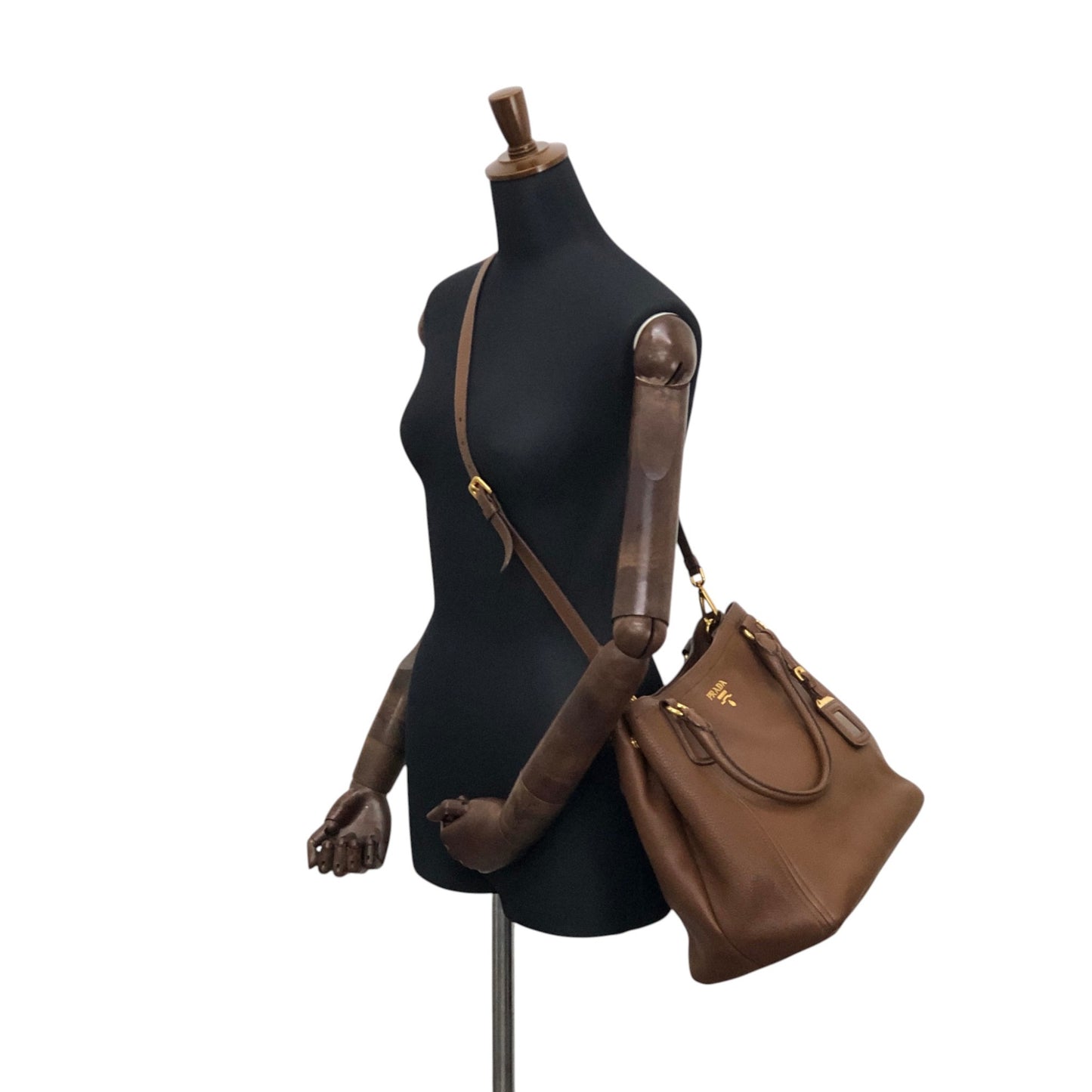 PRADA Logo Two-way Handbag Shoulder bag Brown Vintage avpisn