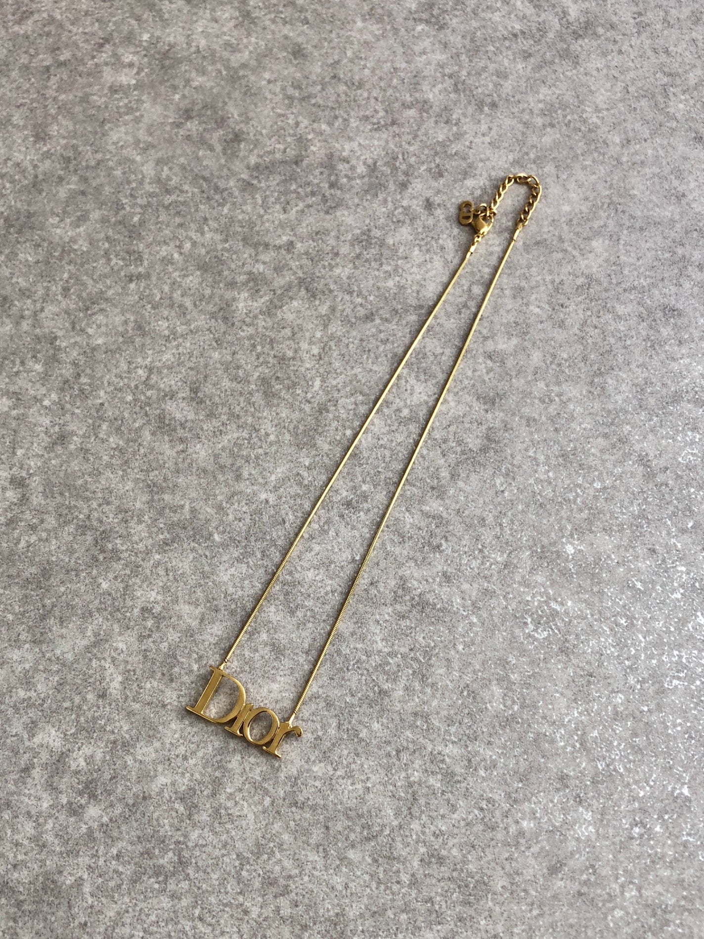 Christian Dior Logo Motif Necklace Gold Vintage hua3hy