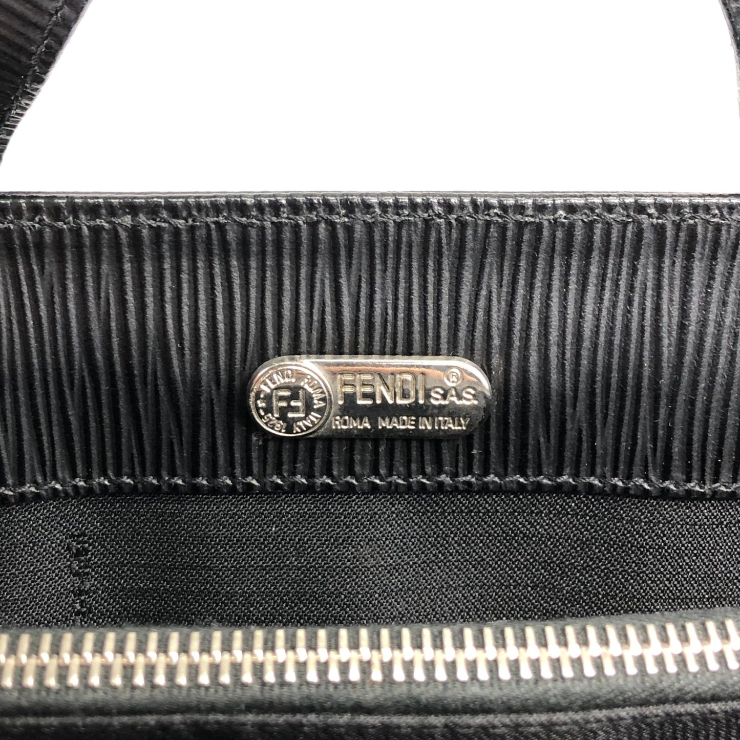 FENDI Logo Charm Handbag Black Vintage 65ke3p