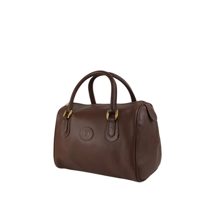 GUCCI Logo Embossed Small Boston bag Handbag Brown Vintage tpnfiv