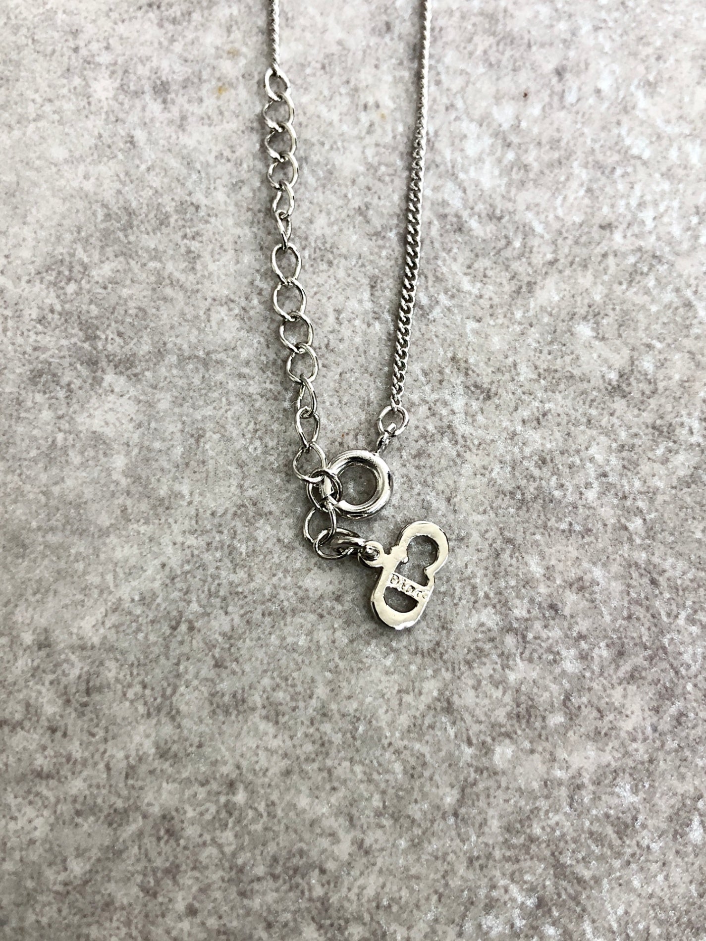 Christian Dior Logo Motif Rhinestone Necklace Silver Vintage irgybw