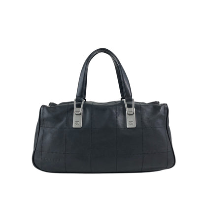 CHANEL Chocolate Bar Logo Embossed Small Boston bag Handbag Black Vintage 8fy7s8