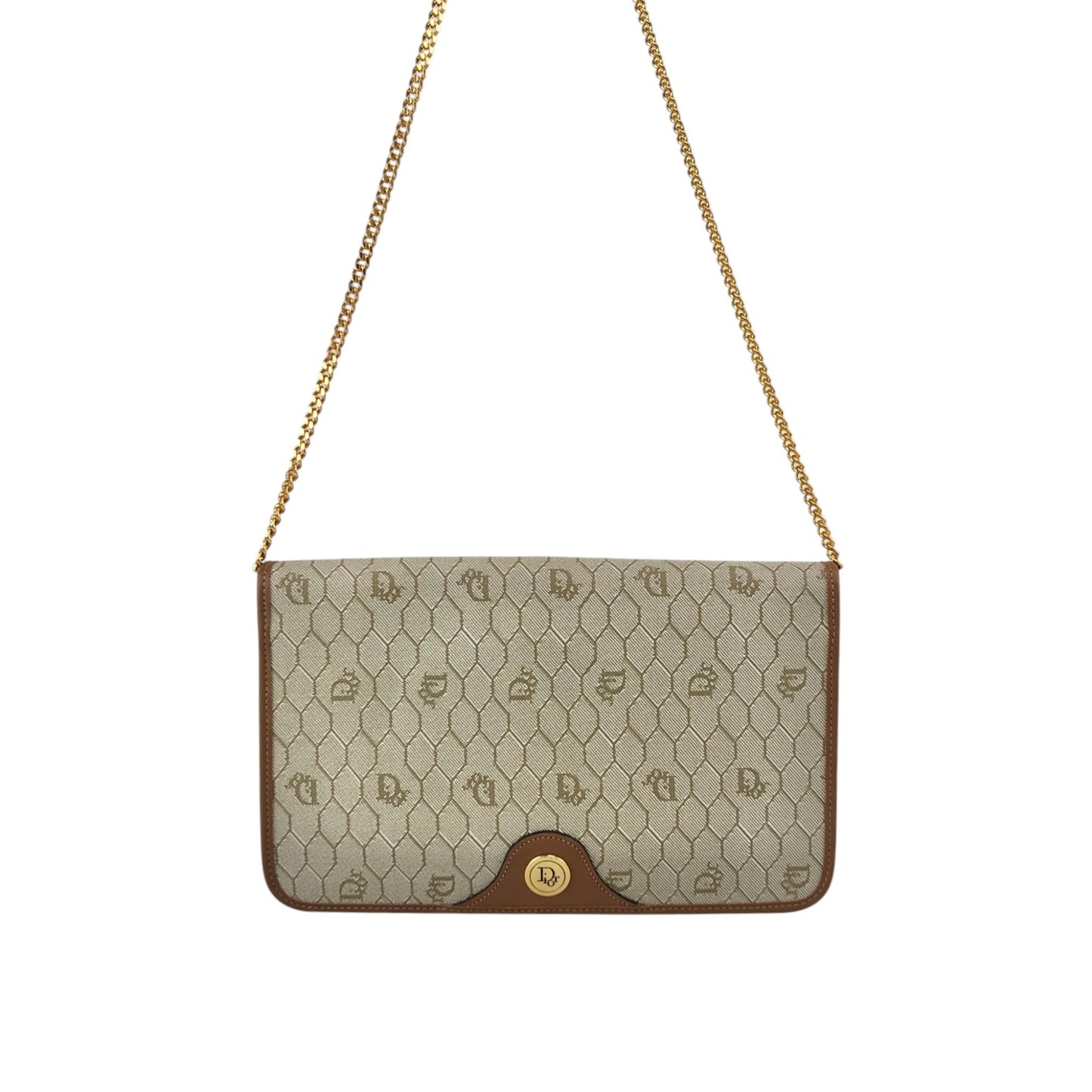 Christian Dior Honeycomb Pattern Chain Shoulder bag Beige Vintage gfhe2x