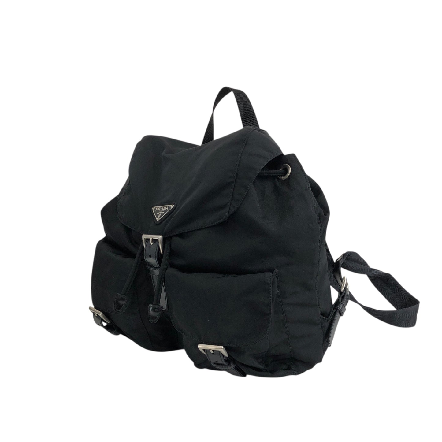 PRADA Tessuto Triangle Logo Double Pocket  Backpack Black Vintage 3pvjac
