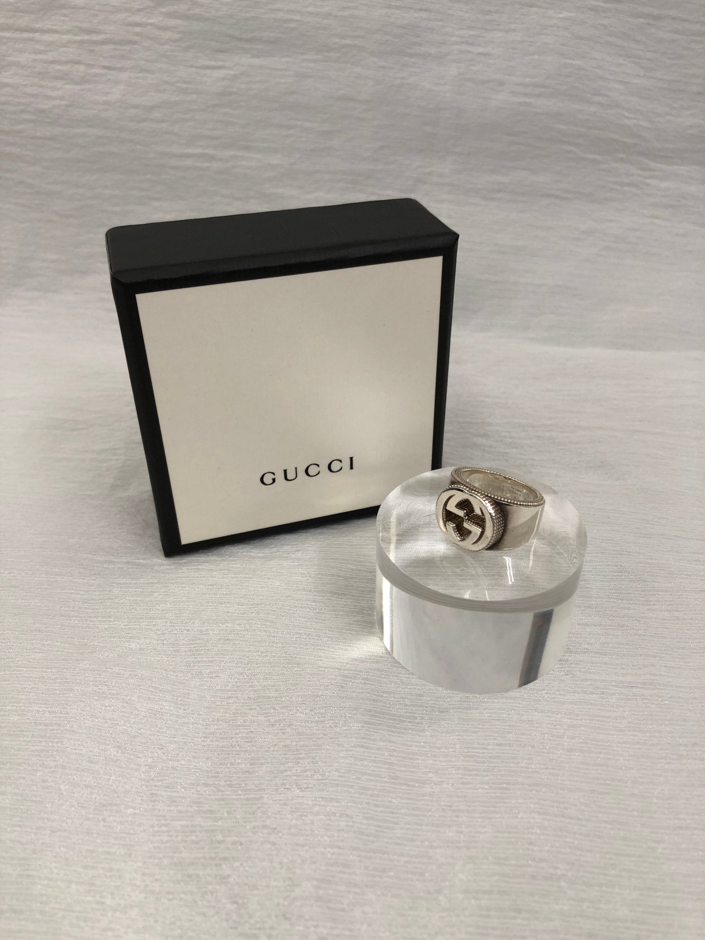 GUCCI Interlocking Ring Silver 925SILVER Vintage 3s6yb3