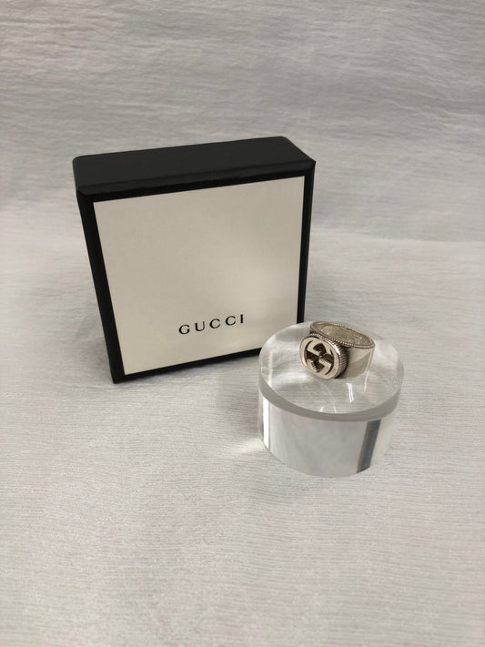 GUCCI Interlocking Ring Silver 925SILVER Vintage 3s6yb3