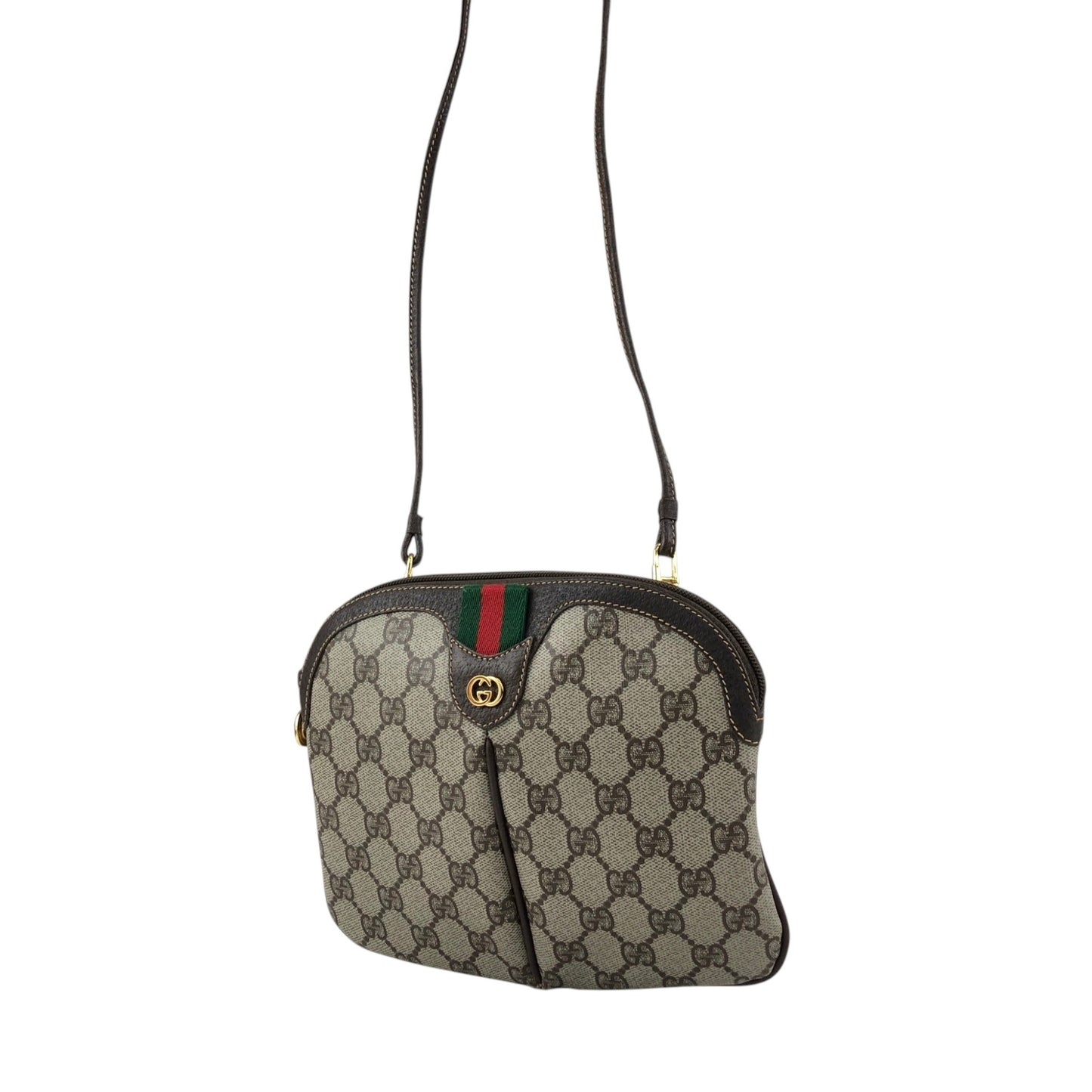 GUCCI Sherry Line GG Logo Shoulder bag Brown Vintage xif7sk