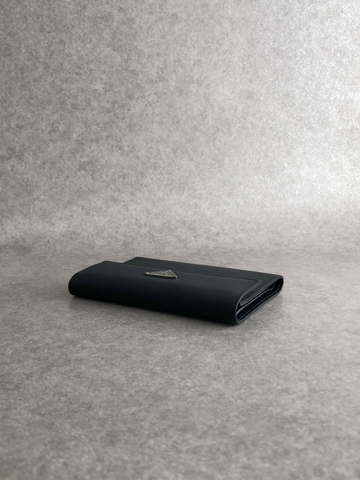 PRADA Triangle Logo Trifold Wallet Black Vintage vdir46