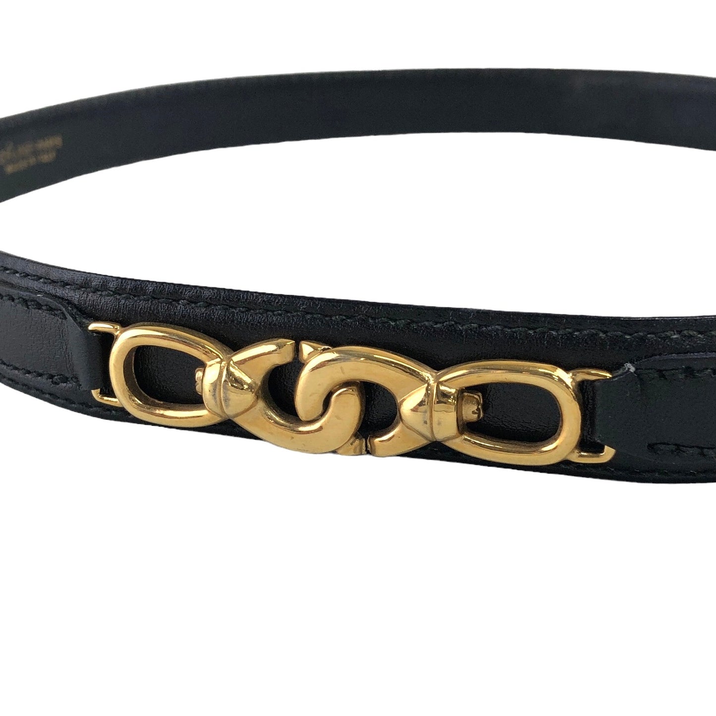 CELINE Leather Belt Black×Gold Vintage jvpnat