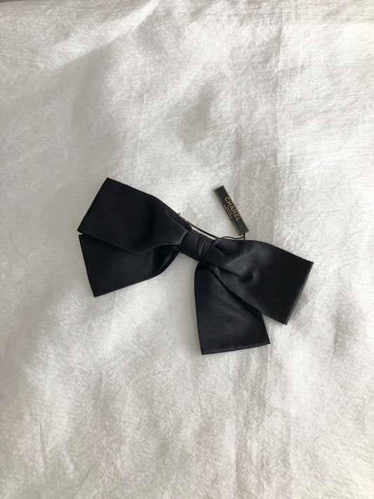 CHANEL Ribbon Barrette Black Vintage 3efxk8