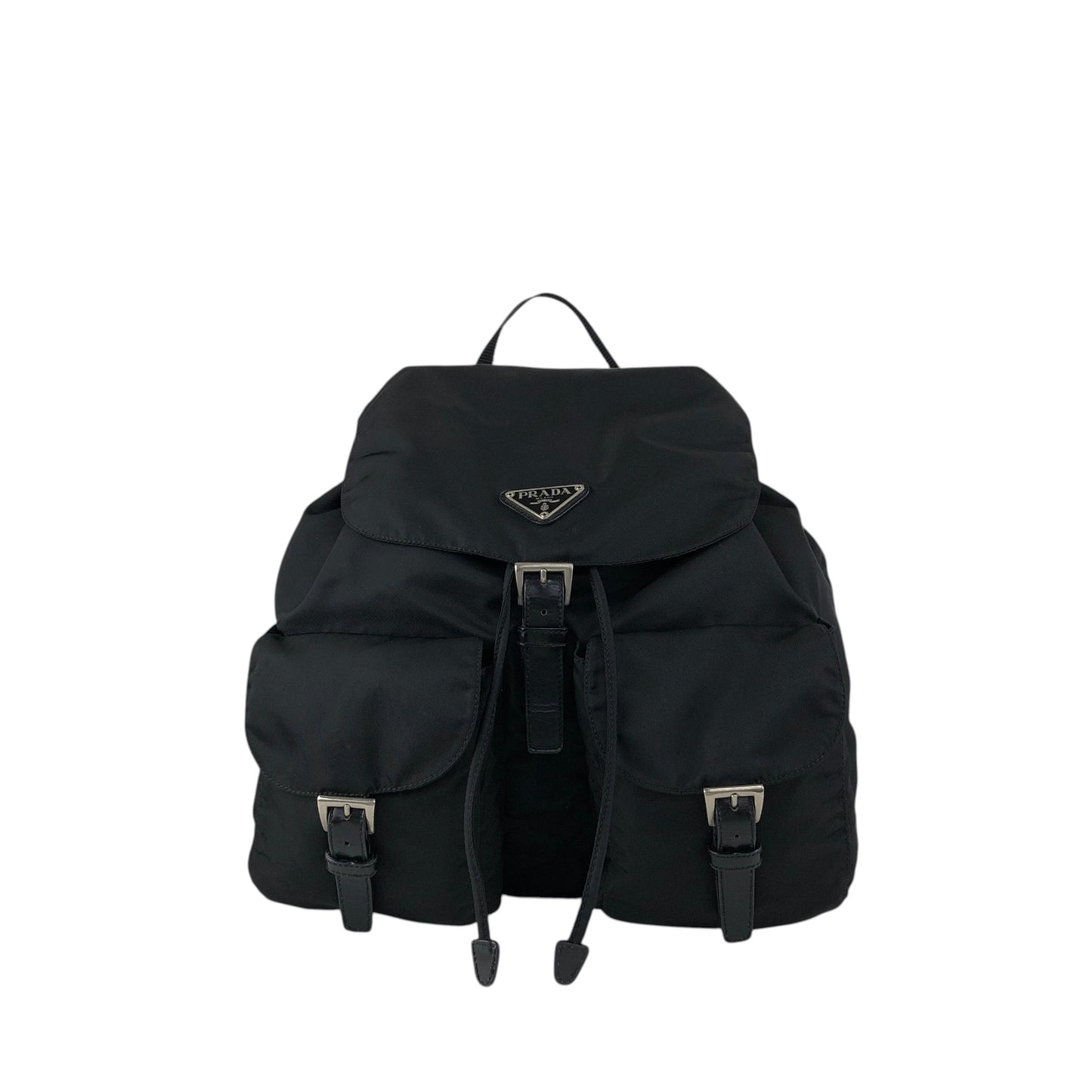 PRADA Tessuto Triangle Logo Double Pocket Backpack Black Vintage scciib