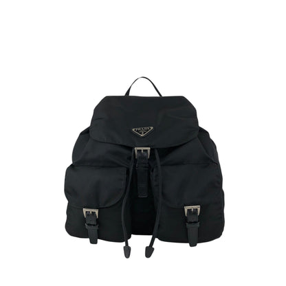 PRADA Tessuto Triangle Logo Double Pocket Backpack Black Vintage scciib