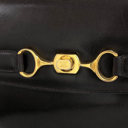 CELINE Horse Bit Turn Lock Shoulder bag Dark Brown Vintage frjwyw