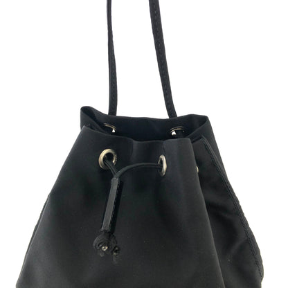 PRADA Triangle Logo Nylon Drawstring Handbag Black Vintage j8fkau