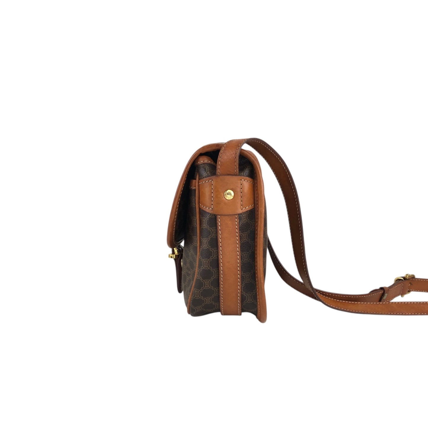 CELINE Macadam Blason Front Buckle Shoulder bag Brown Vintage bk3xcz
