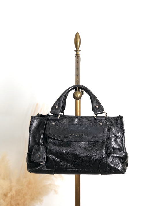 CELINE Horse Carriage Handbag Black Vintage 6m8meh