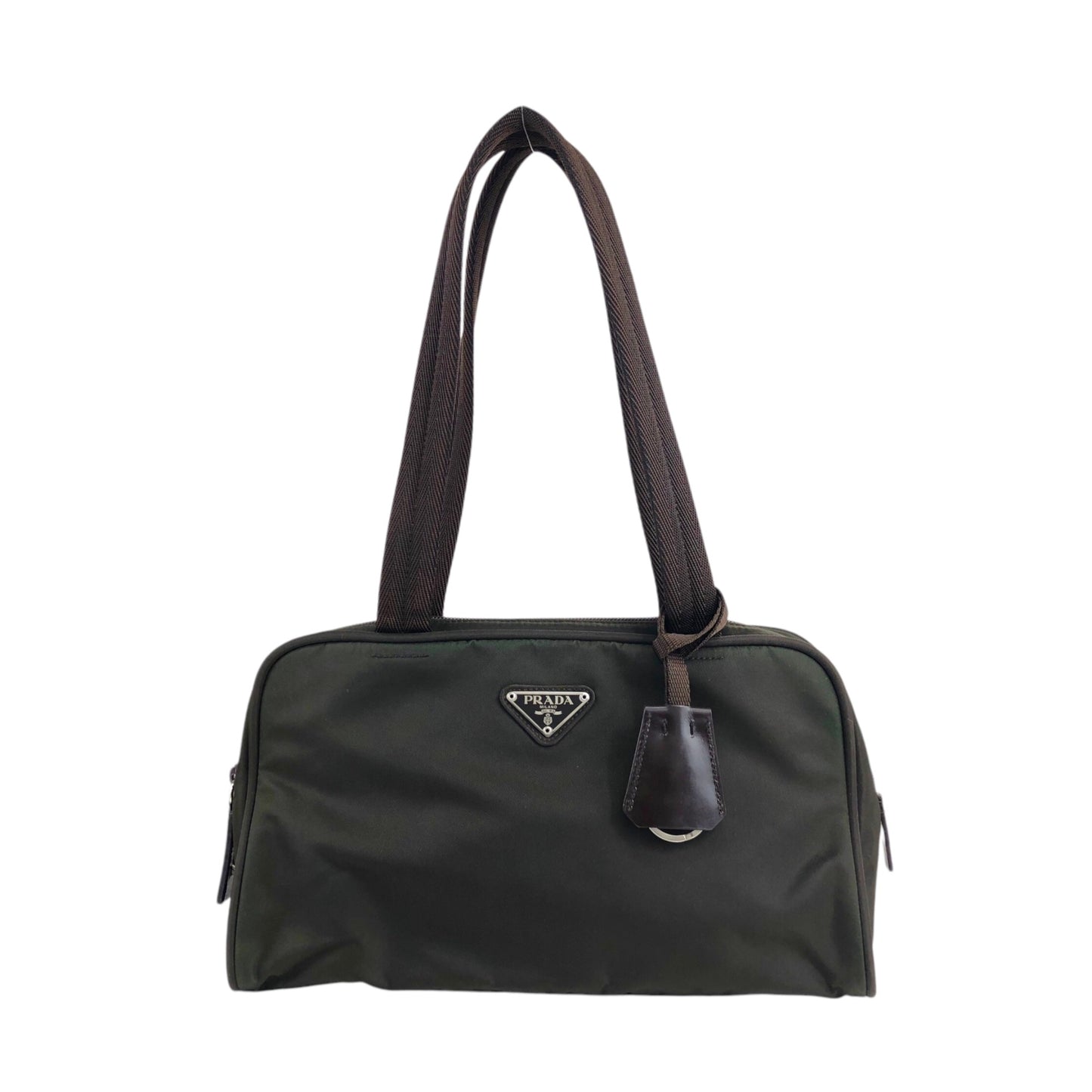 PRADA Tessuto Triangle Logo Padlock Shoulder bag Khaki Vintage kyp5pt